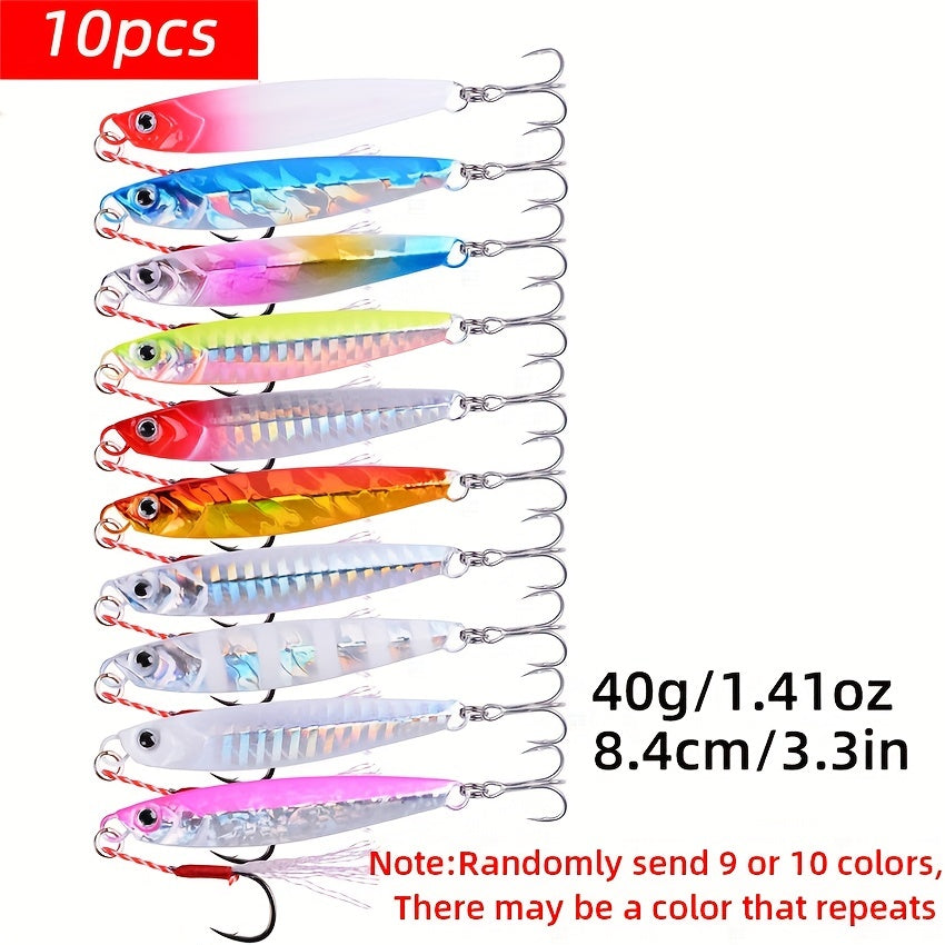 10pcs Premium Metal Casting Jig Lure - Realistic Slow-Shaking Action, Perfect For Saltwater Fishing - Available In 21g, 28g, And 40g Sizes