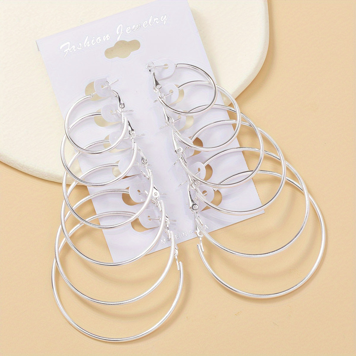 6 Pairs Big Circle Exaggerated Hoop Earrings - Elegant Minimalist Stainless Steel Silver Plated Statement Jewelry with Comfortable Wear - Ideal Female Gift for Any Occasion