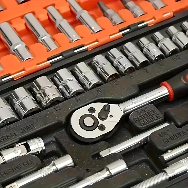 53pcs Universal Car Repair Tool Set - Comprehensive Automotive Maintenance Solution - High-Quality Durable Accessories Suitable for DIY Repairs and Daily Use, Industrial Professional Manual Tool Kit Including Socket Wrenches
