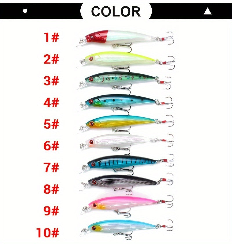 10pcs Premium 3D Bionic Fishing Lures with Laser Eyes - Artificial Hard Baits for Catching More Fish - Feather Hook, 9cm/7.2g, Lifelike Swimming Action, Durable and Long-Lasting