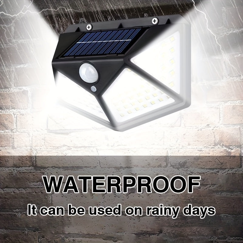 100 LED Solar Wall Sensor Light – Intelligent Motion & Light Sensor, Four-Sided Illumination, Automatic Brightness Adjustment, Waterproof Outdoor Wall Lamp