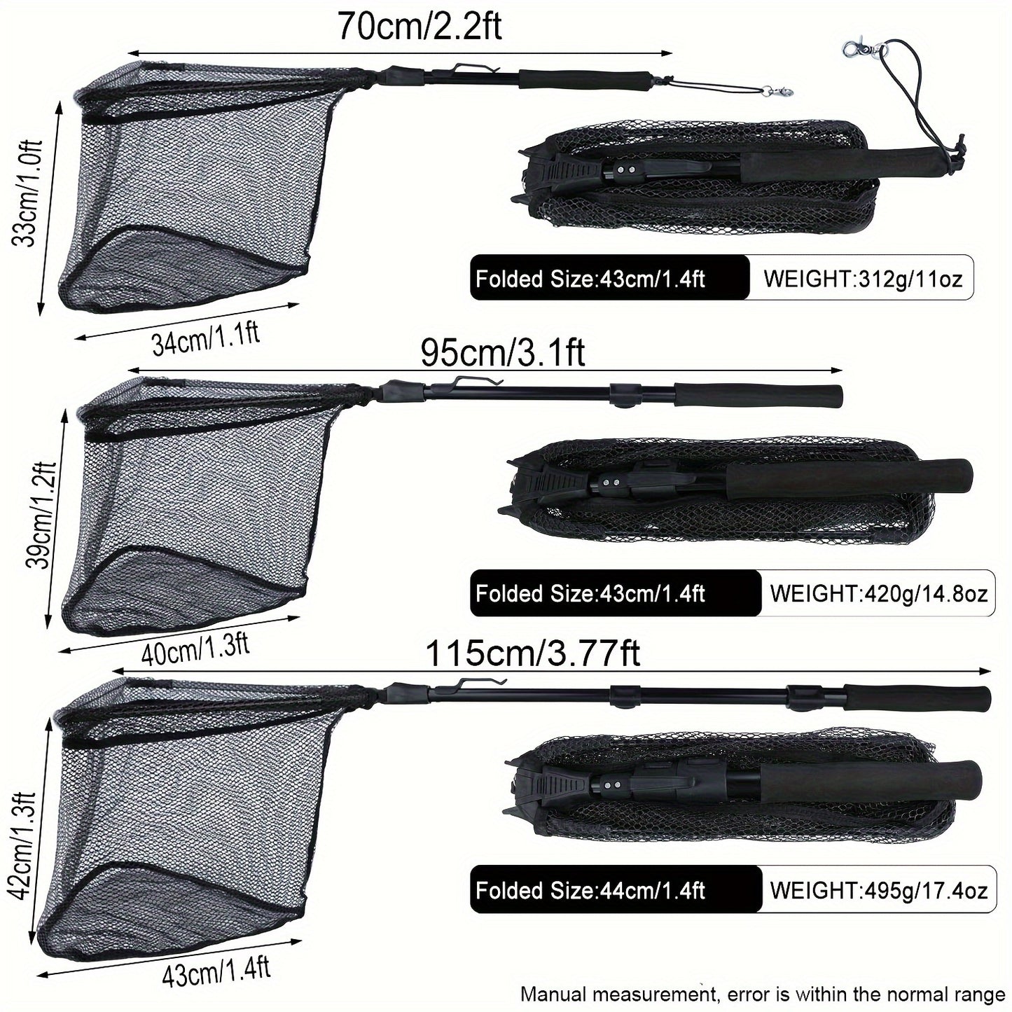 Complete Fishing Tool Set - Nets with Telescopic Folding Landing Net, EVA Handle, Durable Nylon Net Bag, Stainless Steel Fish Controller, and Fishing Pliers for Efficient Catching and Releasing