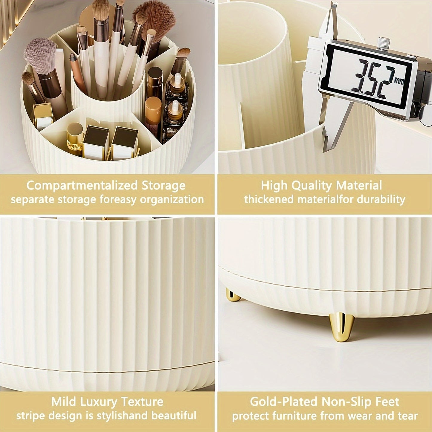360° Rotating Makeup Organizer – High-Gloss ABS Plastic, Space-Saving Vanity Storage with Minimalist Design