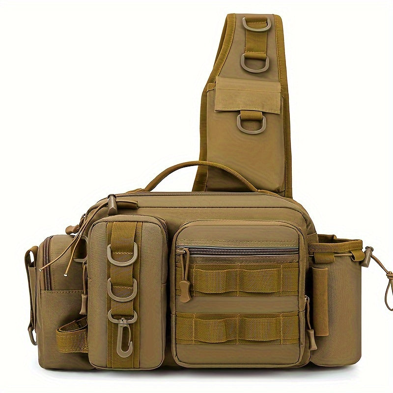 1pc Premium Waterproof Nylon Fishing Backpack - Multi-Functional Chest Bag with Adjustable Strap, Padded Shoulder Pads, and Multiple Compartments - Ideal for Fishing, Hiking, Camping, and Outdoor Adventures