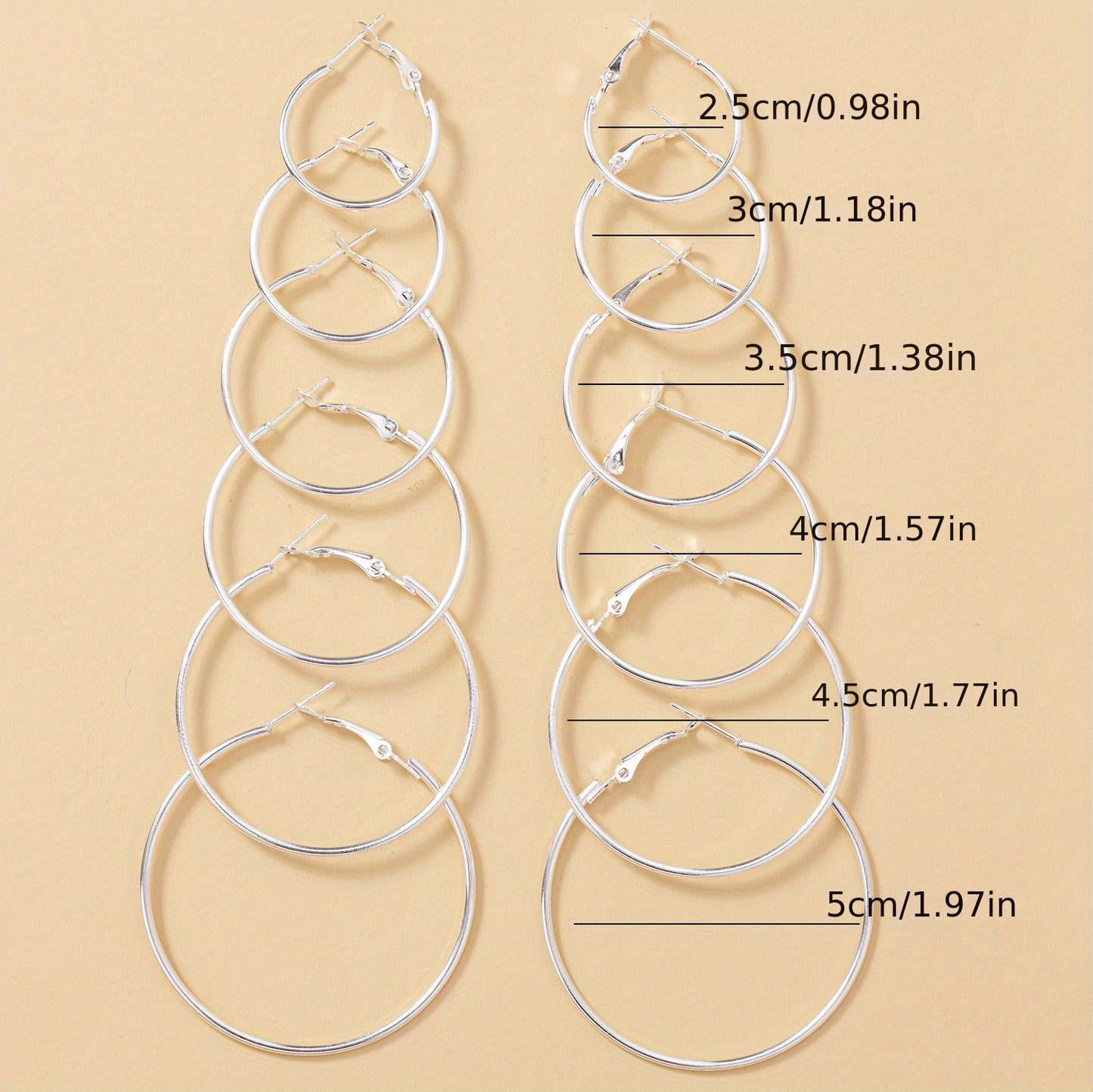 6 Pairs Big Circle Exaggerated Hoop Earrings - Elegant Minimalist Stainless Steel Silver Plated Statement Jewelry with Comfortable Wear - Ideal Female Gift for Any Occasion