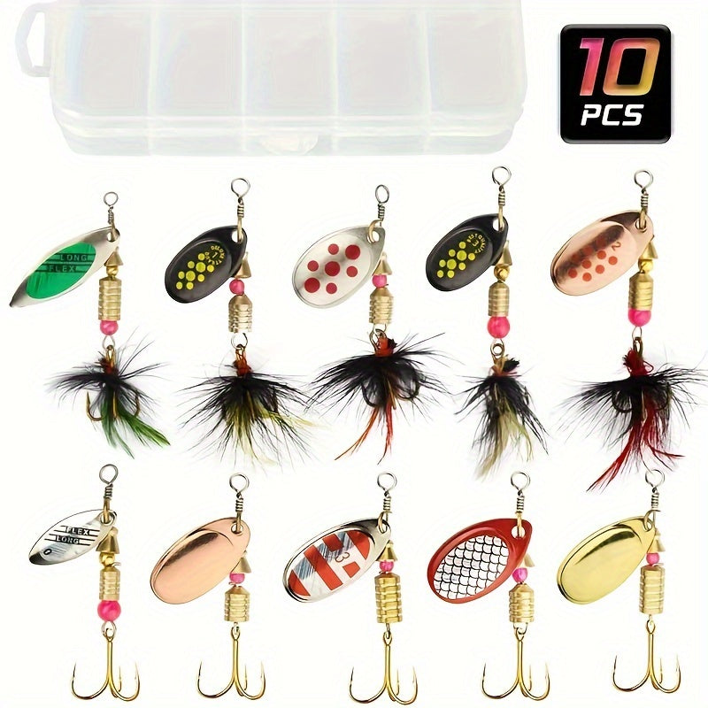 10pcs Metal Spoon Spinning Lure, Spoon Bait With Treble Hook For Pike, Fishing Tackle