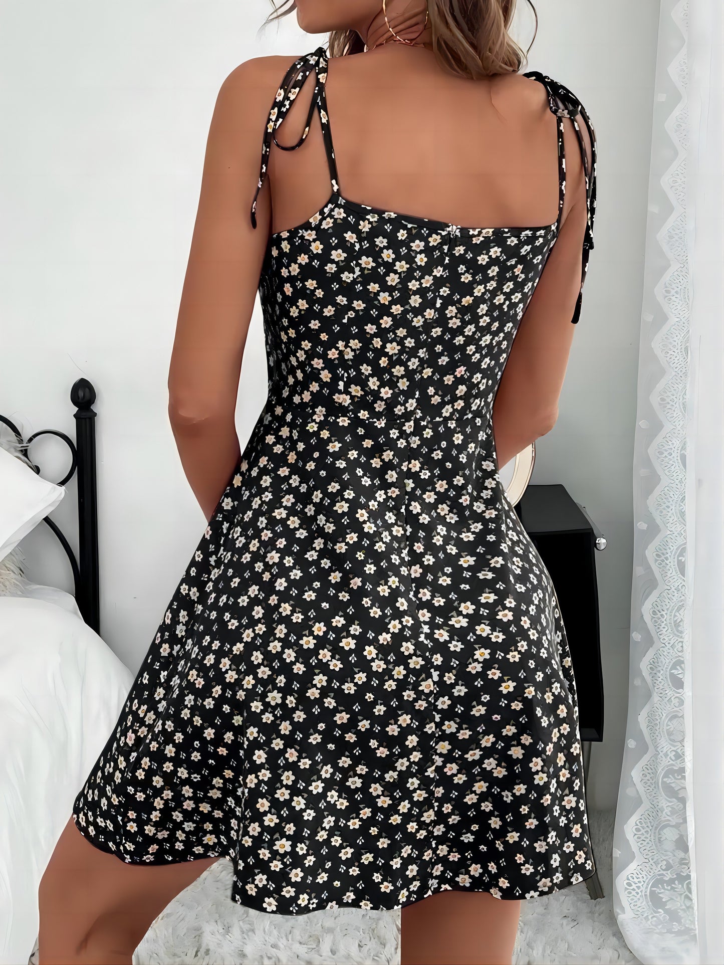 Floral Print Cami Dress, Vacation Sleeveless Ruched Summer Dress, Women's Clothing