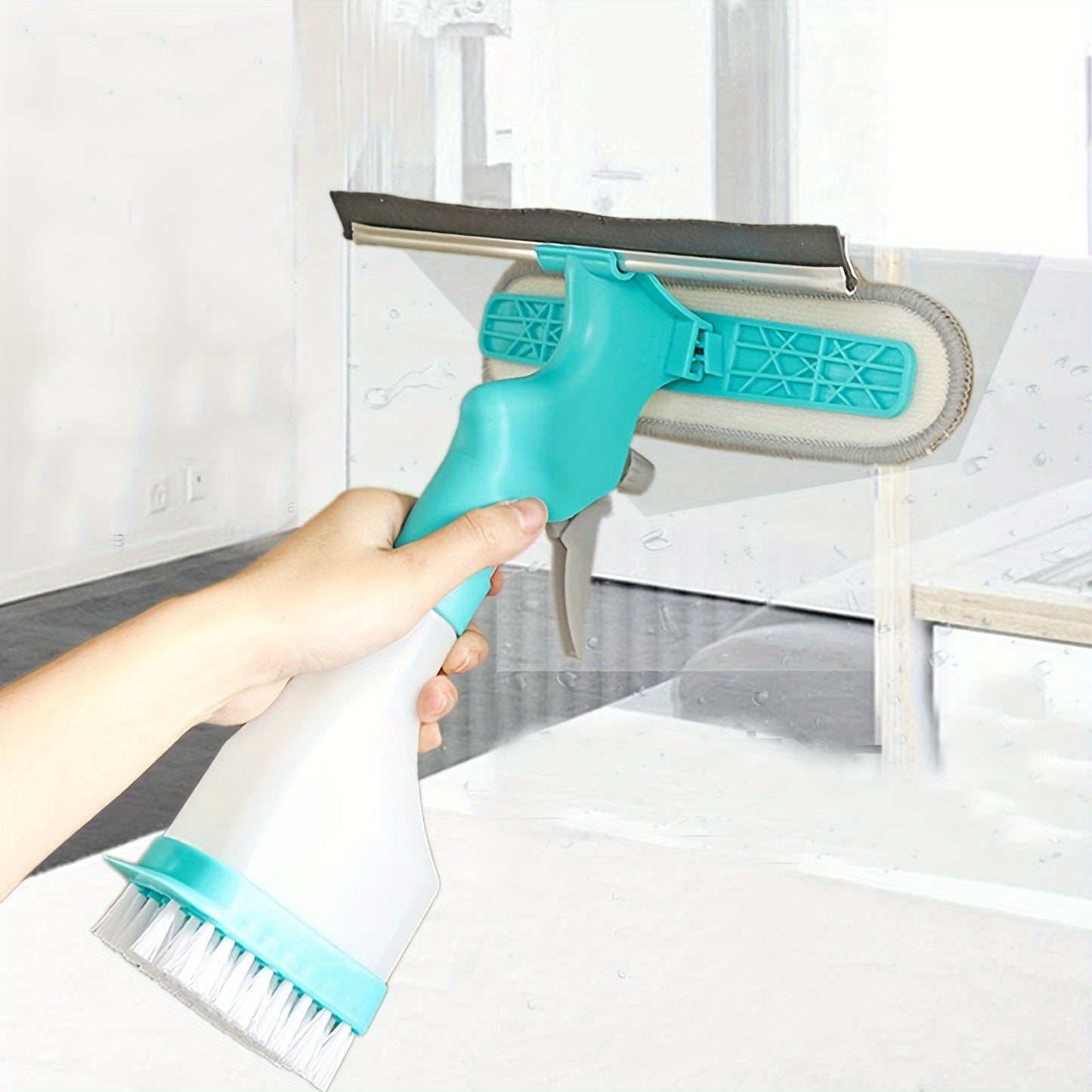 4-in-1 Glass Cleaner Brush – Multipurpose Window & Mirror Cleaning Tool with Spray, Scrub, Wipe & Scrape Functions for Bathroom, Tile & Household Surfaces