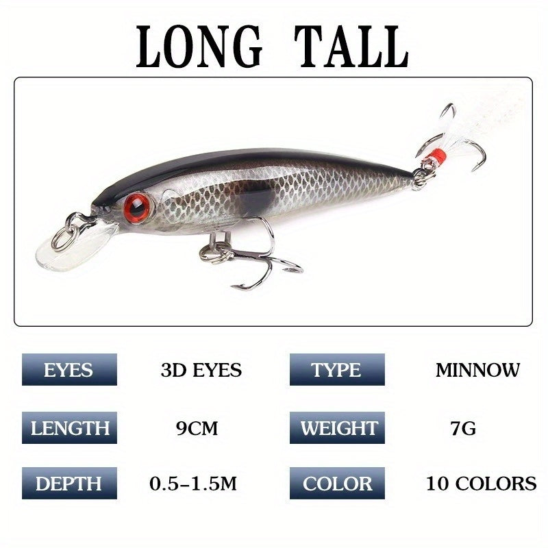 1pc Realistic 3D Bionic Minnow Fishing Lure - Lifelike Laser Eyes, Soft Feather Teaser, and Sharp Treble Hook for Aggressive Strikes - 90mm, 7g Artificial Hard Bait for Outdoor Freshwater and Saltwater Fishing Adventures