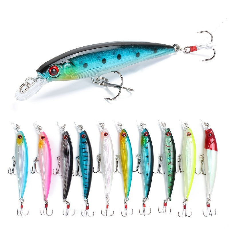 10pcs Premium 3D Bionic Fishing Lures with Laser Eyes - Artificial Hard Baits for Catching More Fish - Feather Hook, 9cm/7.2g, Lifelike Swimming Action, Durable and Long-Lasting