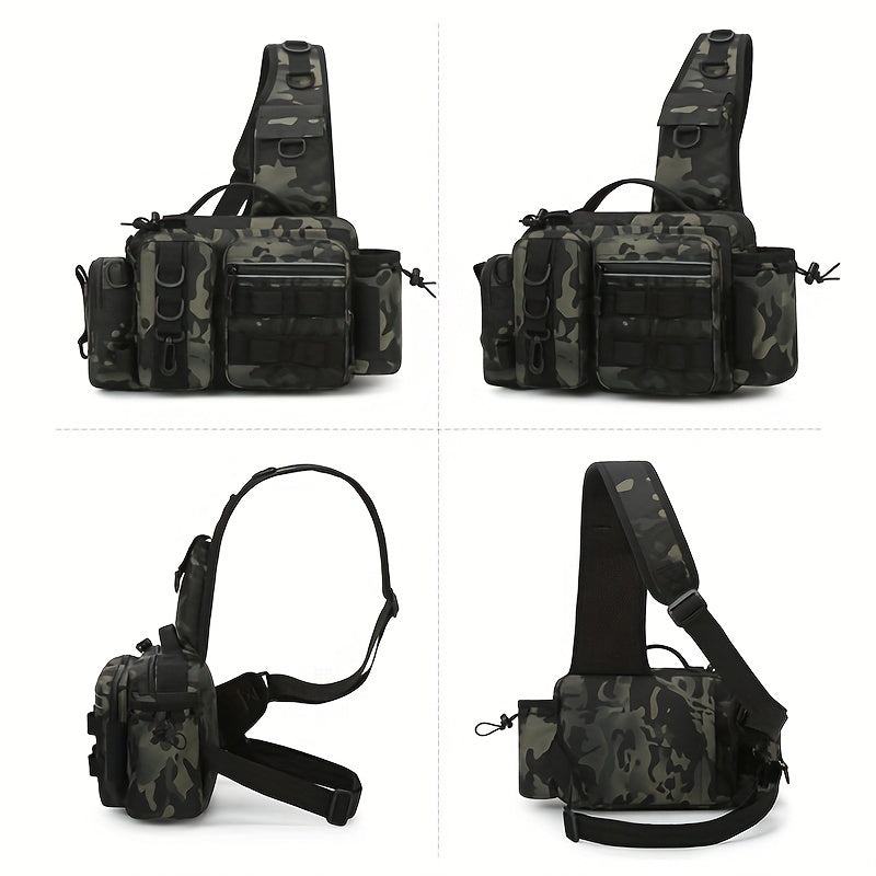 1pc Premium Waterproof Nylon Fishing Backpack - Multi-Functional Chest Bag with Adjustable Strap, Padded Shoulder Pads, and Multiple Compartments - Ideal for Fishing, Hiking, Camping, and Outdoor Adventures
