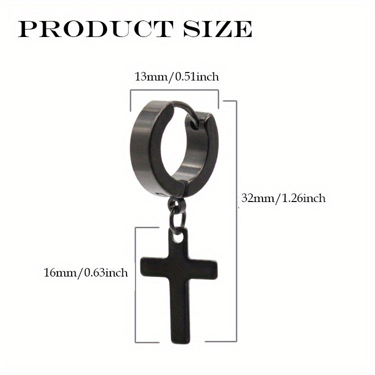 2pairs Simple Cross Ear Buckle Earrings, Men's Stainless Steel Ear Clip Earrings