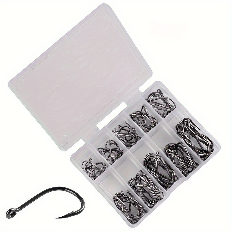 100/200/300/400/500pcs 3# - 12# Mixed Sizes Fishing Hook Set, Barbed Fishing Hooks With Eye, Fishing Tackle