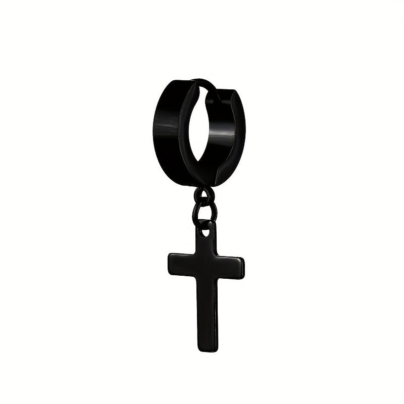2pairs Simple Cross Ear Buckle Earrings, Men's Stainless Steel Ear Clip Earrings
