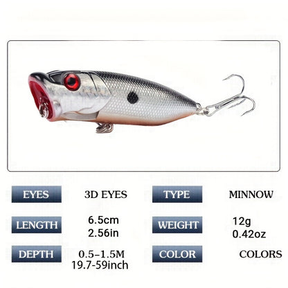5pcs Premium Topwater Popper Fishing Lures - High-Quality-Quality Artificial Wobblers with 6# Hooks - Ilungele Ukubamba Izinhlanzi Ezinkulu, 6.5cm/2.56inch, 12g, Hard Bait, Actionlike Life, Ukwakhiwa Okuqinile, kanye Nemibala Engenakuvinjelwa