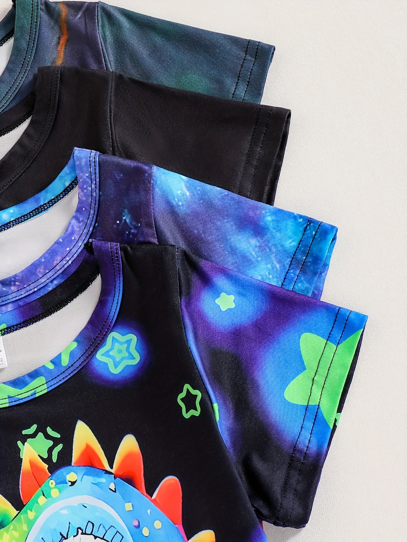 Boys' Summer Four-Pack Dinosaur Print T-Shirts - Casual Crew Neck