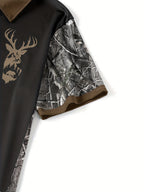 Men's Camouflage Sleeve Shirt - Khaki Base with Elk Print