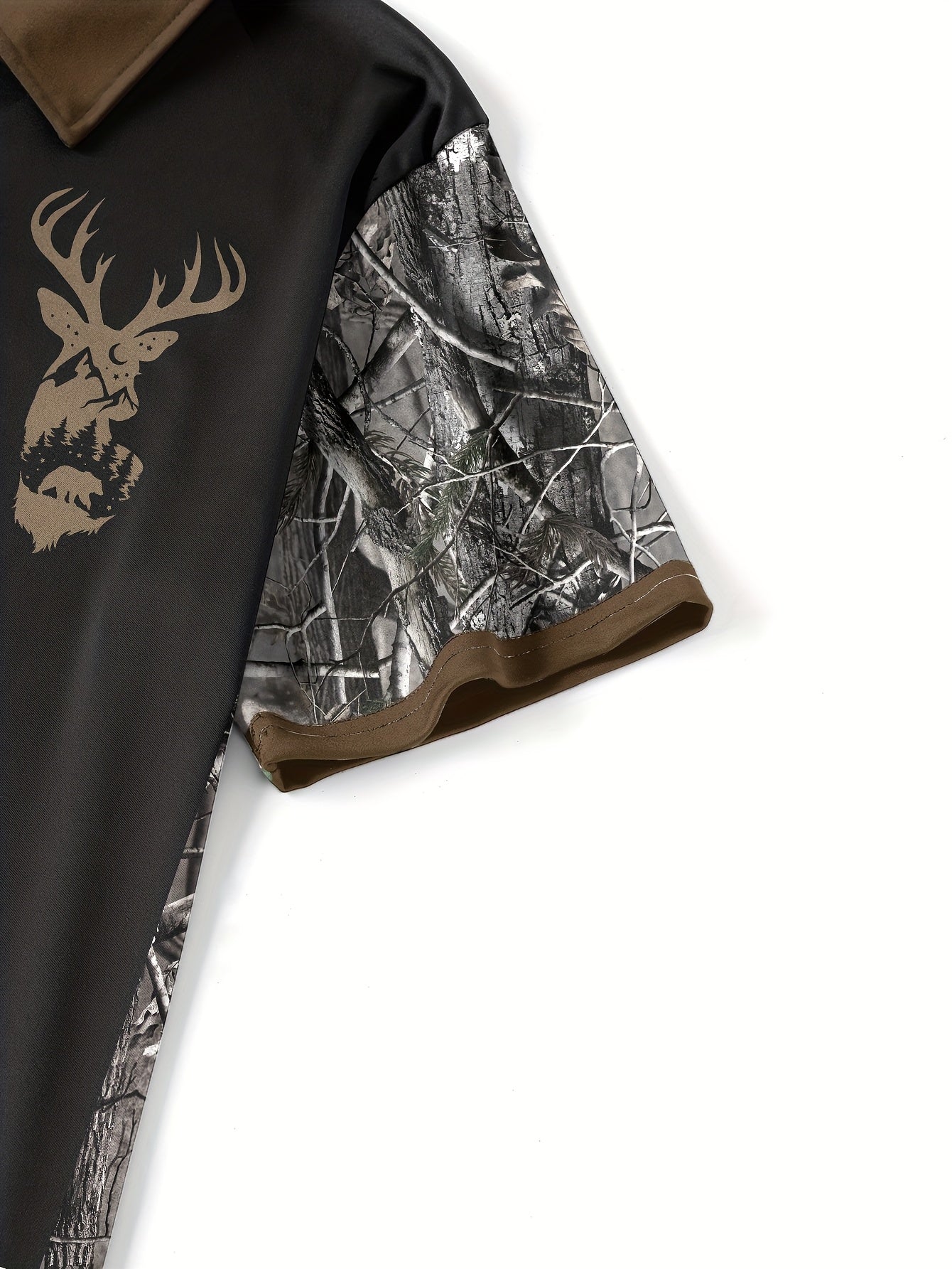 Men's Camouflage Sleeve Shirt - Khaki Base with Elk Print