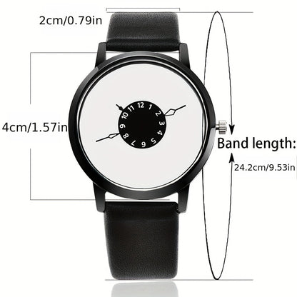 Round Dial Simple Quartz Watch for Lovers - Stainless Steel Case, PU Leather Strap, Pointer Display, Electronic Movement, Non-Waterproof, Ideal Gift Choice