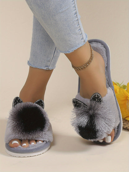 Soft Women's Slip-On Slippers | All-Season Indoor House Shoes with Plush Faux Fur Trim & Sparkling Embellishments - Cute Slippers, Loungewear Essentials, Playful Design, Durable EVA Sole