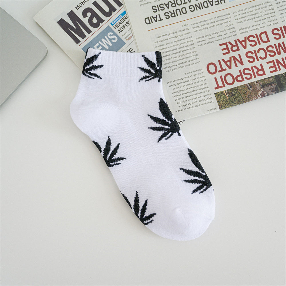 1pair Men's Leaf Pattern Ankle Sock For Spring Summer And Autumn outdoor Waering