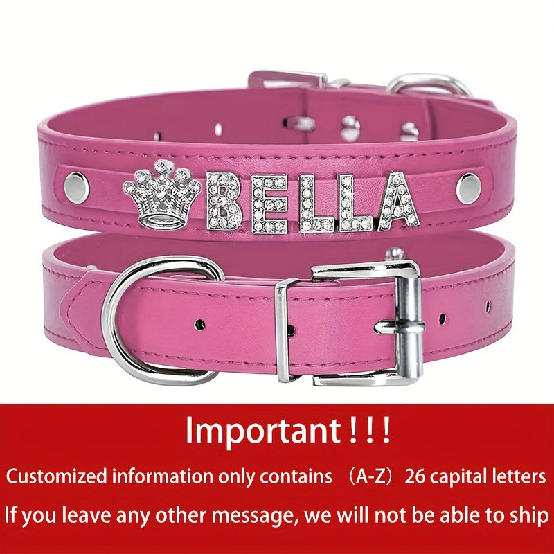 Personalized Dog Collar - Custom Name/Text, Faux Leather Pet ID Tag with Rhinestone Heart Star, Adjustable Metal Buckle, for Small, Medium, Large Dogs - Birthday, Anniversary, Housewarming Gift for Puppy or Adult Dogs - Avail - The Superior Findings Depot