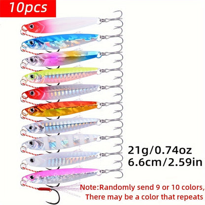 10pcs Premium Metal Casting Jig Lure - Realistic Slow-Shaking Action, Perfect For Saltwater Fishing - Available In 21g, 28g, And 40g Sizes