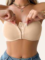 1pc Women's Strapless T-Shirt Bra with Front Clasp & 6-Row Zipper Closure - No Underwire Seamless Full Coverage, Removable Pads Breathable High-Elasticity Soft Pink for Yoga Gym Casual Outfits - All-Season Wear, Gym Tank Top - The Superior Findings Depot