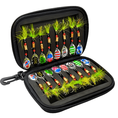 16pcs Premium Fishing Spinner Lure Set - Durable Artificial Hard Bait with Sharp Hooks for Bass Fishing, Perfect Gift for Easter, Women's Day, Valentine's, Mother's Day