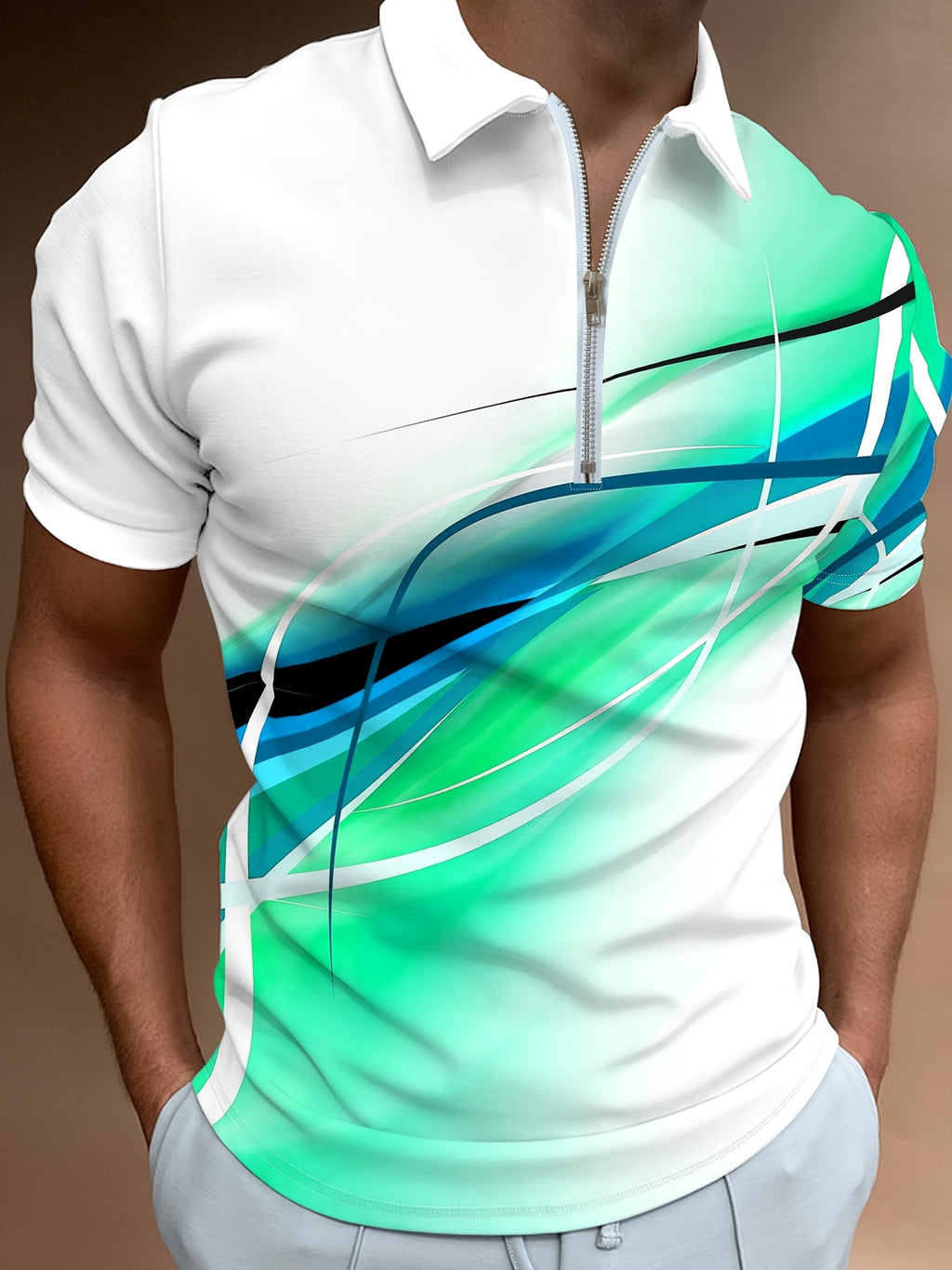Men's Golf Shirt - Geometric Print Zippered Breathable Moisture-Wicking