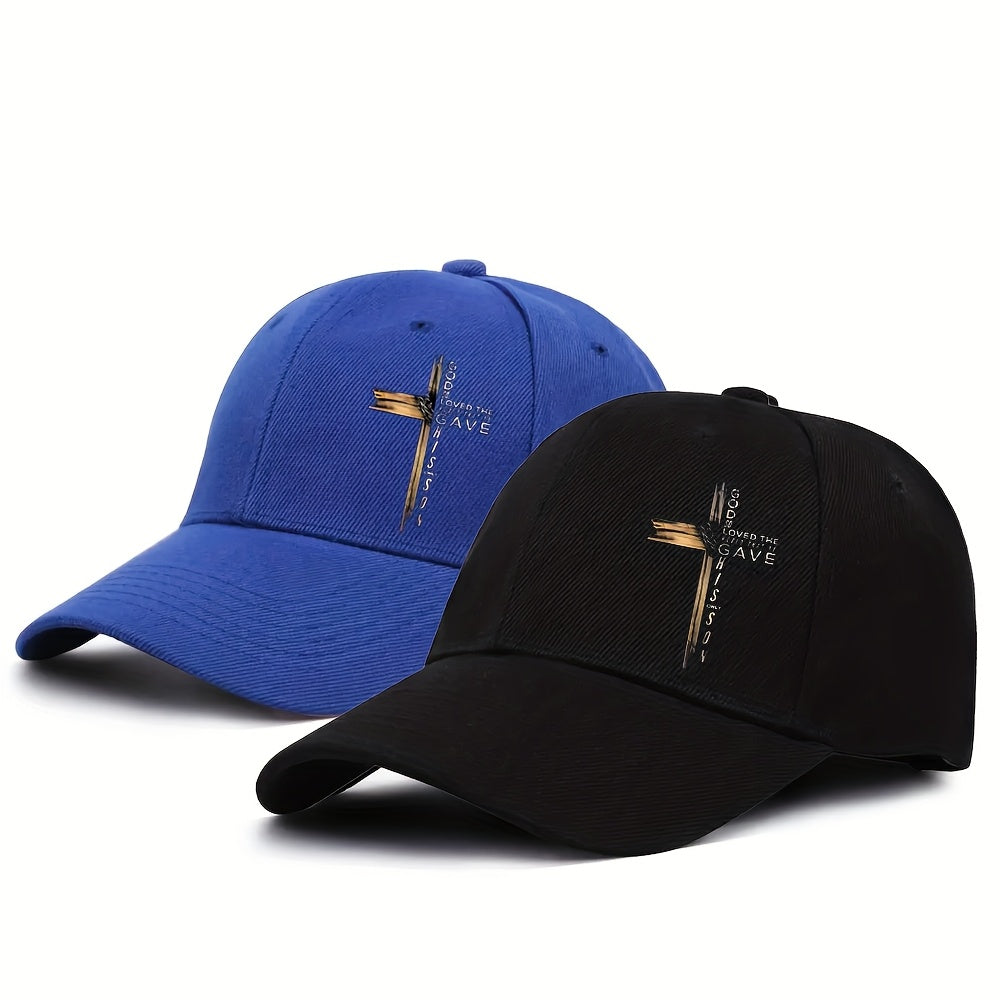 2pcs Cross Print Baseball Caps, Street Style, Adjustable Snapback, 20g/㎡ Polyester, Outdoor Sports Curved Brim Hats with Offset Printing Design, Casual Headwear|Minimalist Cap|Polyester - The Superior Findings Depot