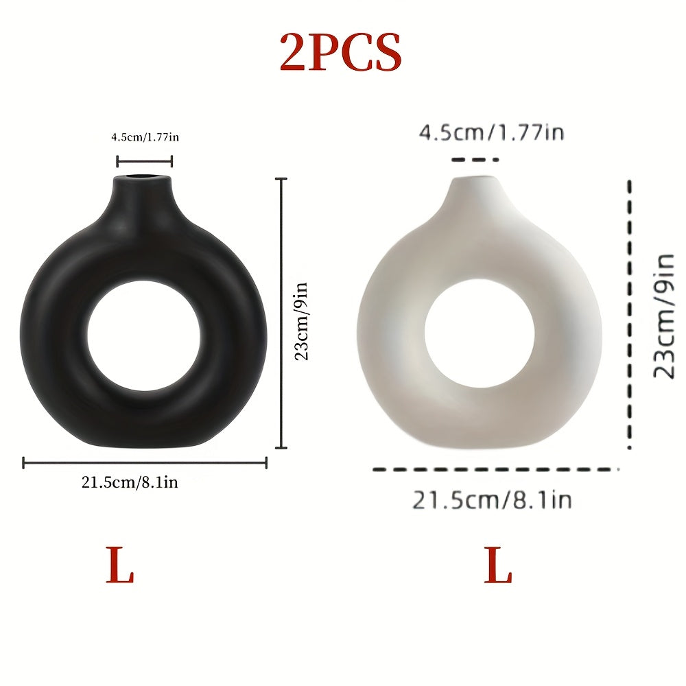 2pcs Black and White Combination Simple Plastic Ceramic Vase, Modern Home Decor for Living Room Dining Table Centerpiece, Hollow Round Flower Pot Suitable for Living Room, Kitchen, Office - Decoration - The Superior Findings Depot