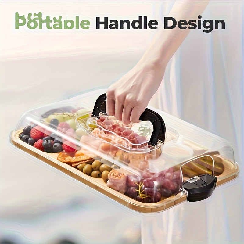 1pc Cheese Tray with Transparent Acrylic Cover | Portable Deli Platter for Camping, Parties, Restaurants | Ideal for Holiday Appetizers, Delicatessen and Snack Serving, Backs as Cutting Board, Party Snack Organizer, Safe Snap - The Superior Findings Depot