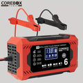 COREBOX 12V 6A Smart Battery Charger with LCD Display, 12V 6A Fast/Trickle Charger, Overcharge/Overheat/Short Circuit/Reverse Polarity, Automatic Switch Mode, Microprocessor Controlled, Compatible with AGM/GEL/SLA/Wet/EFB, 4- - The Superior Findings Depot