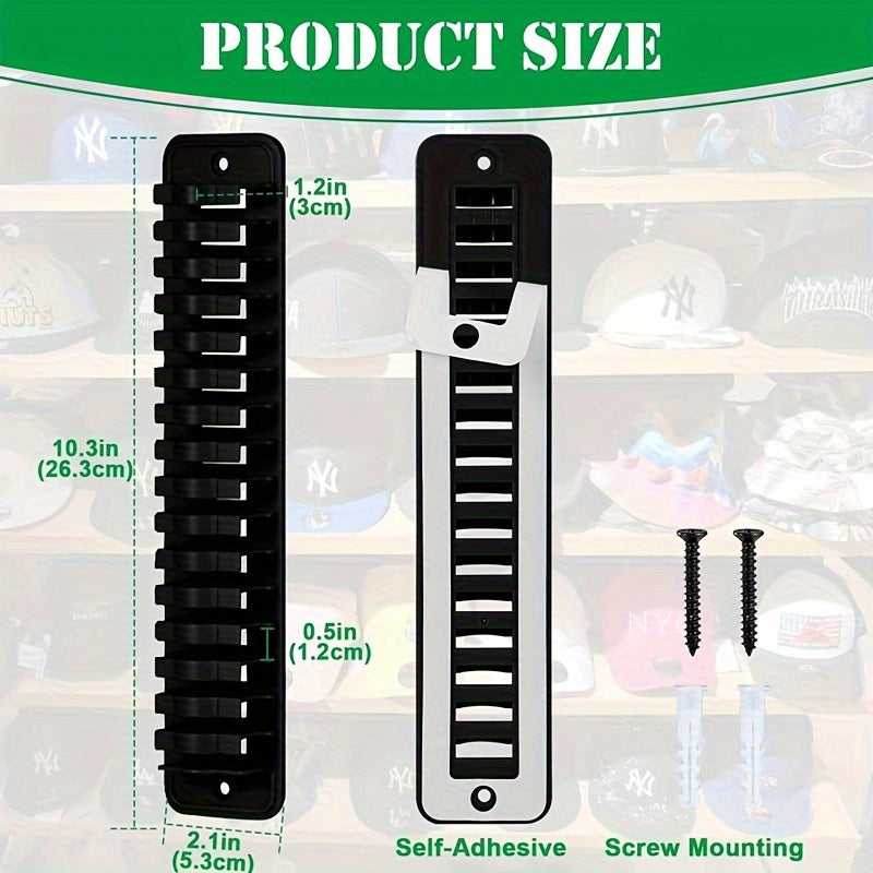 1 Wall-Mounted Hat Rack - 16-Hat Capacity No-Nail Adhesive