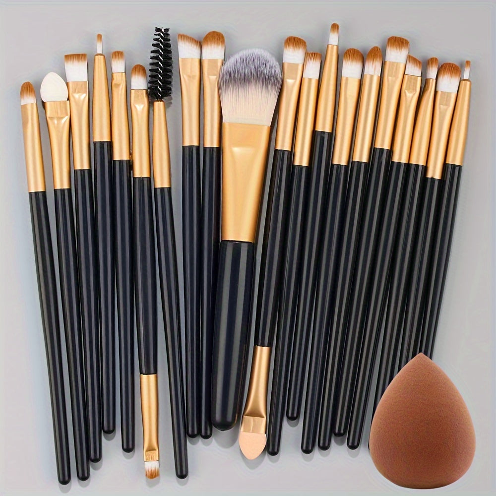 20-Piece Hypoallergenic Makeup Brush Set with Nylon Bristles - Luxe Palm Brushes for Foundation, Blush, Eye Shadow, Eyebrow, & Lip, All Skin Types, ABS Rod - Professional & Beginner Kit, Travel-Friendly - The Superior Findings Depot