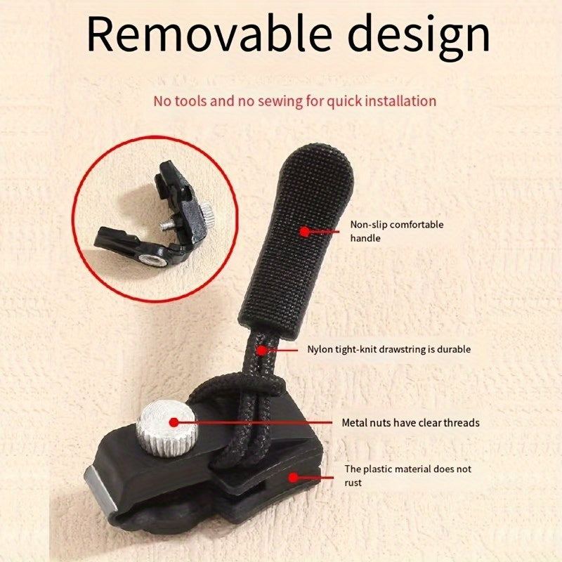 Set of 6 Universal Black Zipper Replacements - Detachable No Sewing