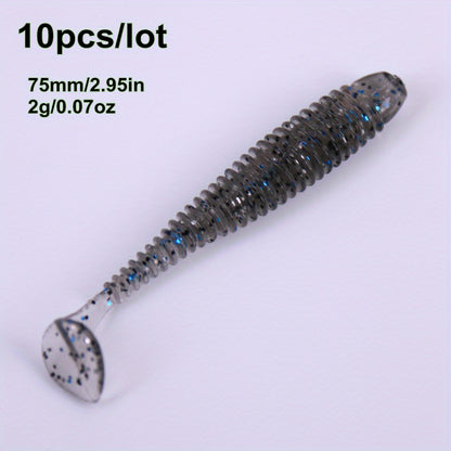 10pcs/Lot Soft Lures Silicone Worms Baits, Jigging Wobblers Izintambo Zokudoba, Ama-Swimbaits Okwenziwa Nge-Bass Carp Tackle, 5cm 6cm 7.5cm
