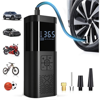 Portable Air Compressor Tire Inflator, 150PSI Car Tire Pump, Equipped with a Tire Pressure Gauge, LED Light, And a Three Times Faster One-Button Smart Cordless Tire Pump, Suitable for Cars, Motorcycles, Bicycle