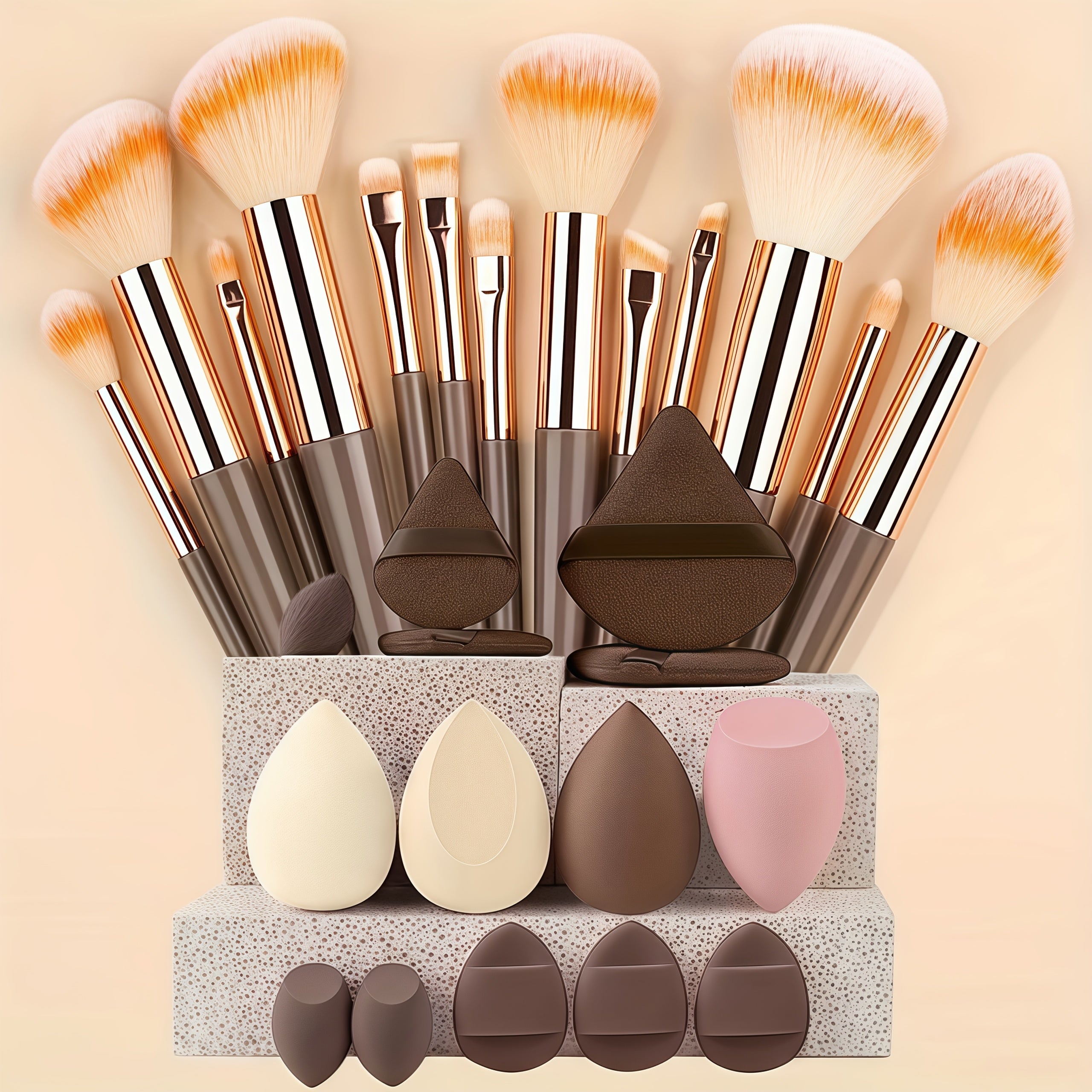 13pcs set of soft makeup brush, 8 mini brush &14 sponge set, soft makeup brush with cosmetic sponge, for makeup base pink, shadow of eyes, makeup brush for blurring Kabuki, beauty tools - The Superior Findings Depot