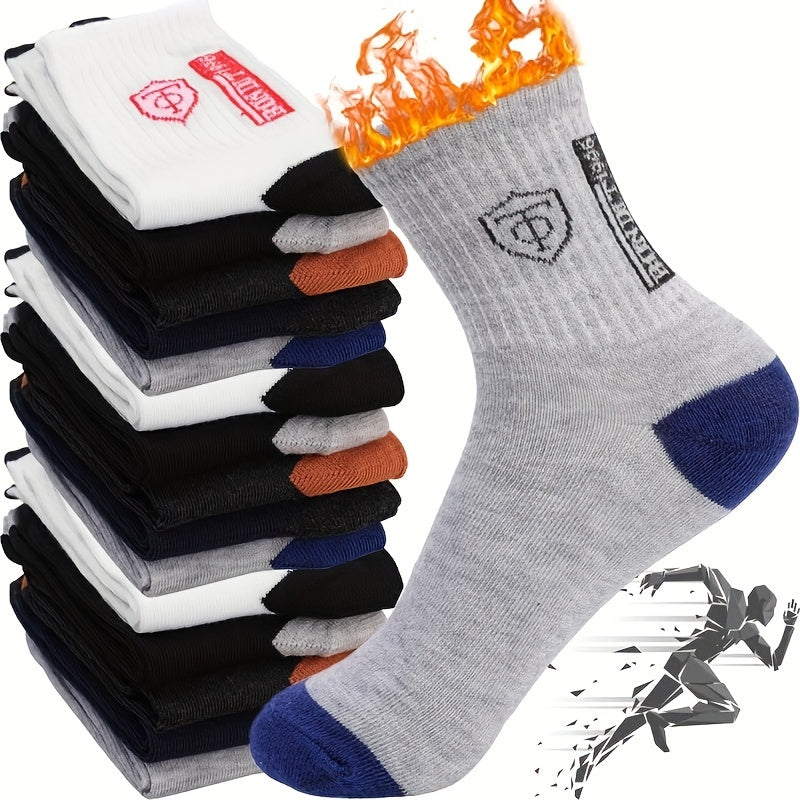 20 Pairs Men'S Polyester Sports Socks, Breathable Knit Fabric, Alphabet Pattern, Thick Warm Socks for All Seasons, 100% Polyester