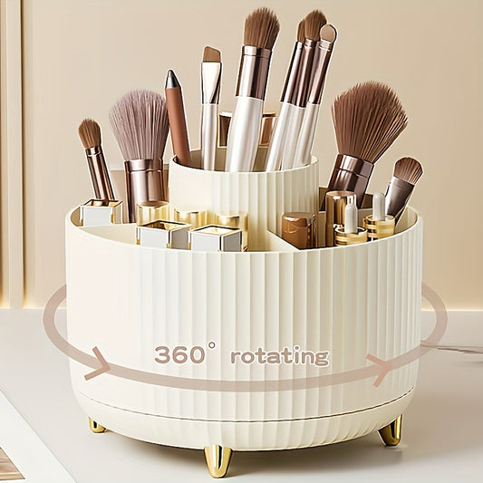 360° Rotating Makeup Organizer – High-Gloss ABS Plastic, Space-Saving Vanity Storage with Minimalist Design