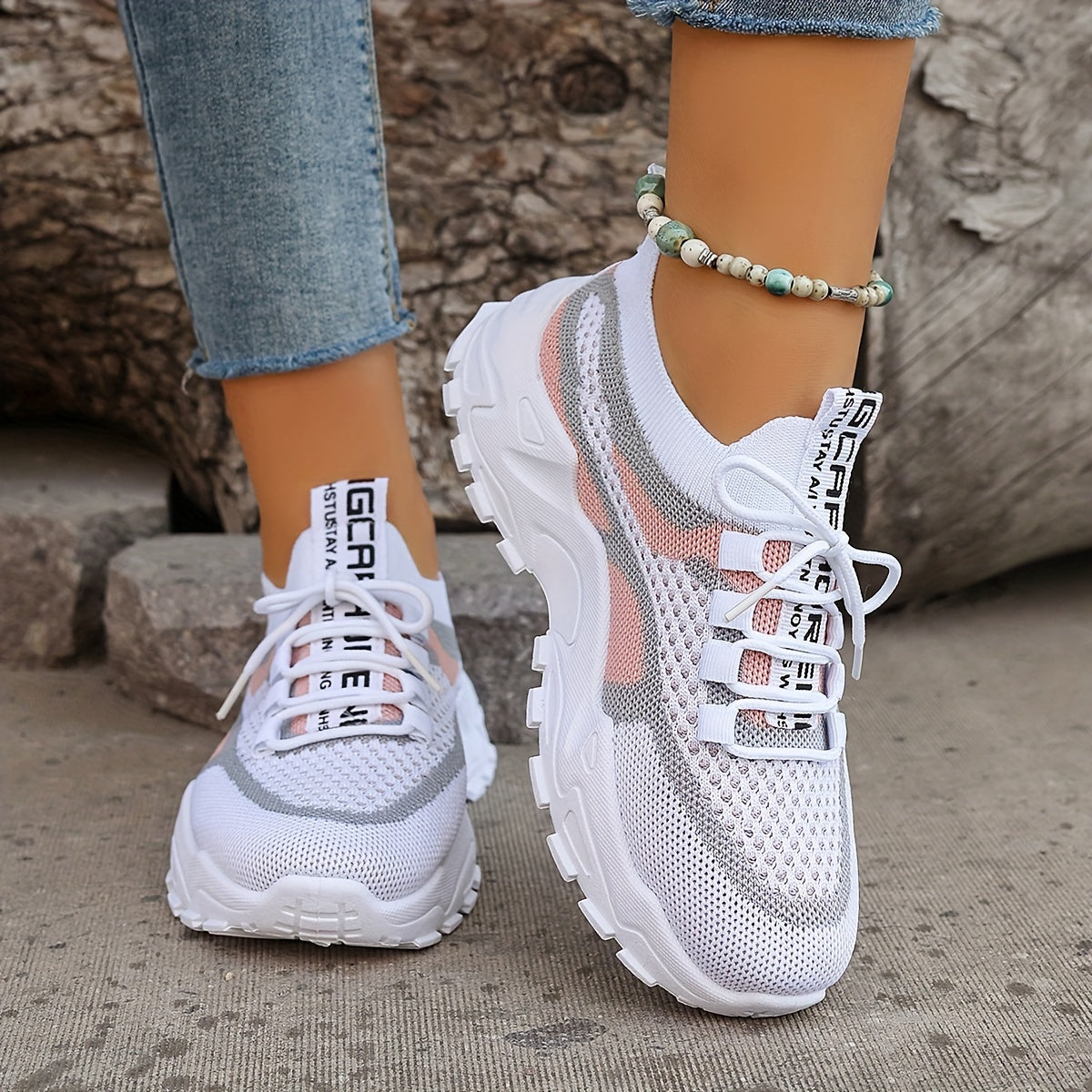 Women's Colorblock Knitted Sneakers, Stylish Breathable Low Top Running Trainers, Comfy Outdoor Sports Shoes plus size - The Superior Findings Depot