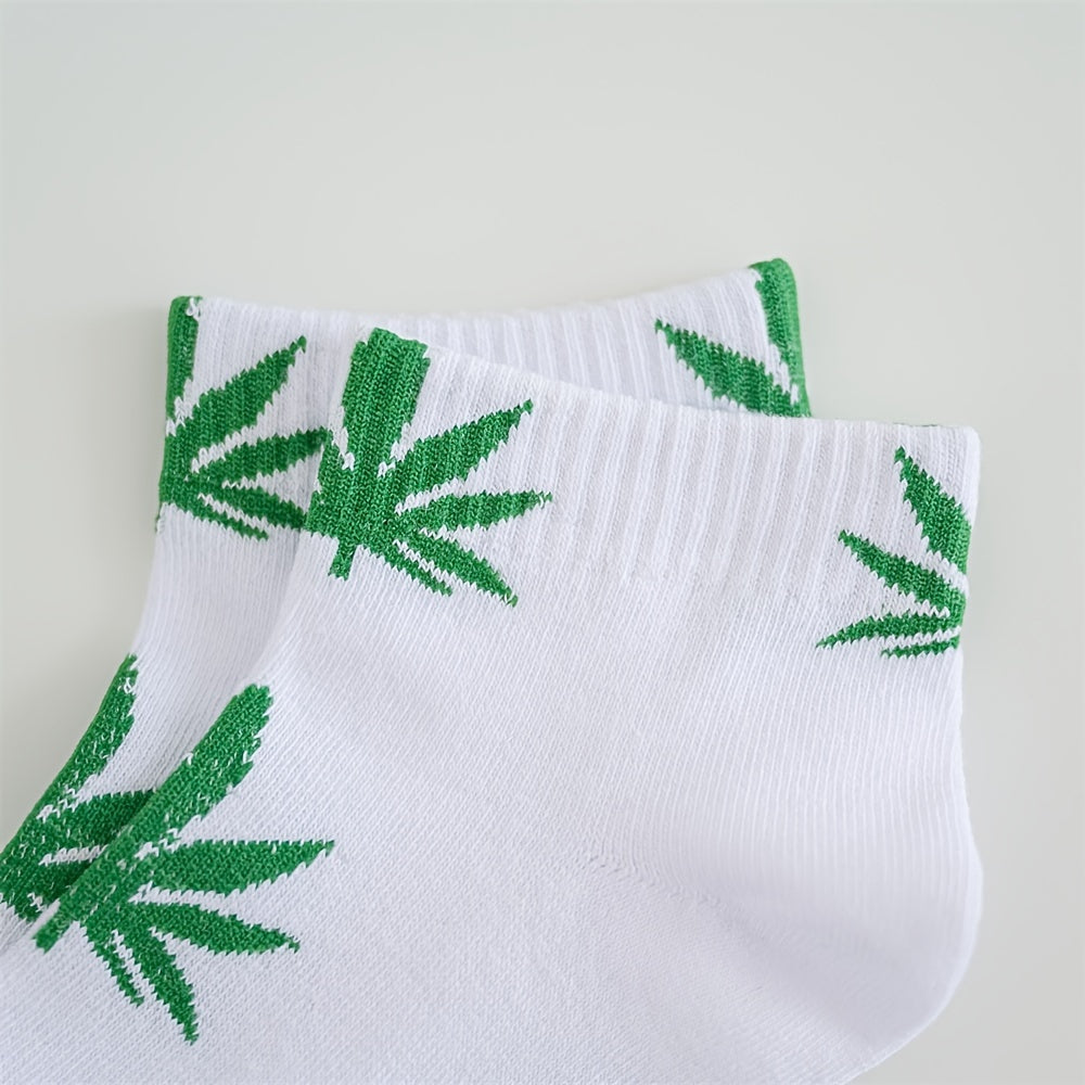 1pair Men's Leaf Pattern Ankle Sock For Spring Summer And Autumn outdoor Waering