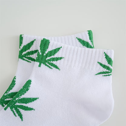 1pair Men's Leaf Pattern Ankle Sock For Spring Summer And Autumn outdoor Waering