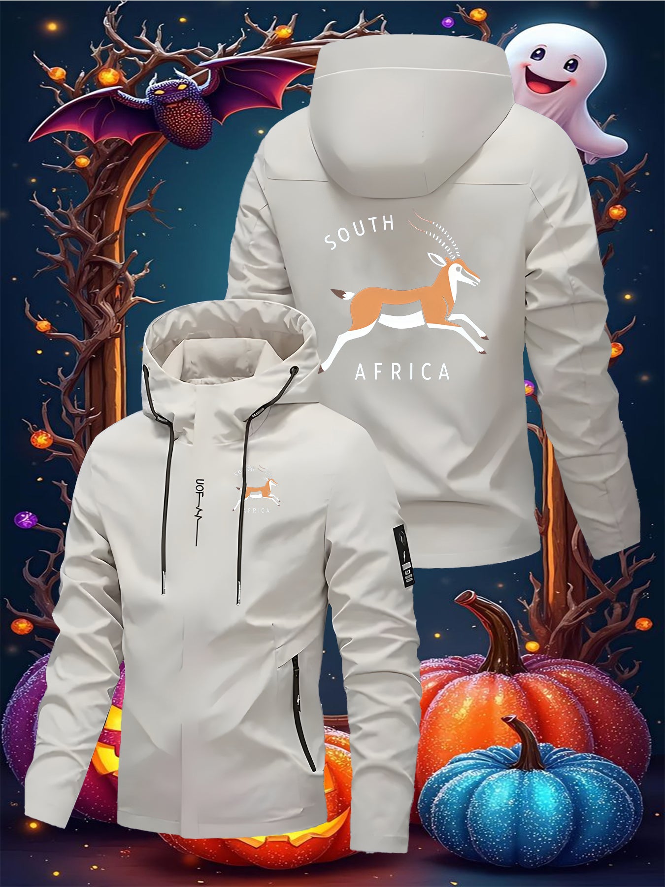 Men's South Africa Inspired Graphic Hooded Jacket - Antelope Print