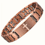 Men's Magnetic Bracelet with Cross Charm - Strong Magnetic Beads for, Adjustable Brown-Toned Link Design - Daily Wear & Gift for Dad, Boyfriend (Halloween/Thanksgiving) - Durable Magnetic for Men - The Superior Findings Depot