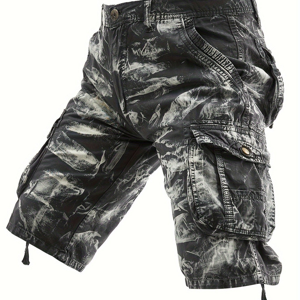 Men's Pure Tie-Dye Washed Outdoor Multi-Pocket Cargo Shorts