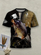 Men's 3D Fish Graphic T-Shirt - Black with Golden & White Fish