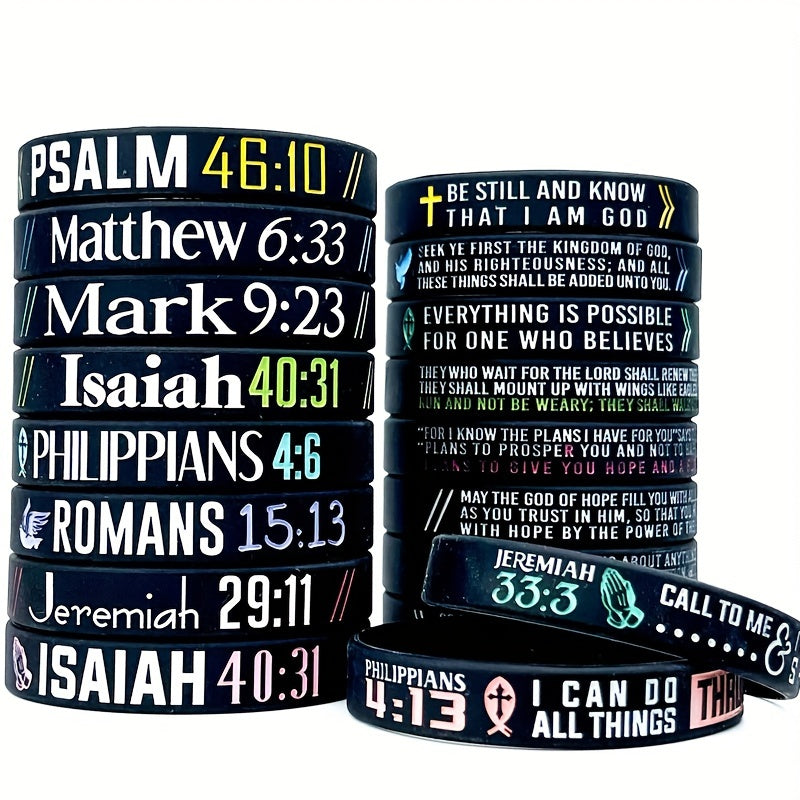 Silicone Wristbands with Inspirational Bible Verses - Black Religious Faith Bracelets for Men & Women, Motivational Scripture Quotes, Durable Comfort Fit for Daily Wear & Spiritual Encouragement, Faith Accessories, Spiritual - The Superior Findings Depot